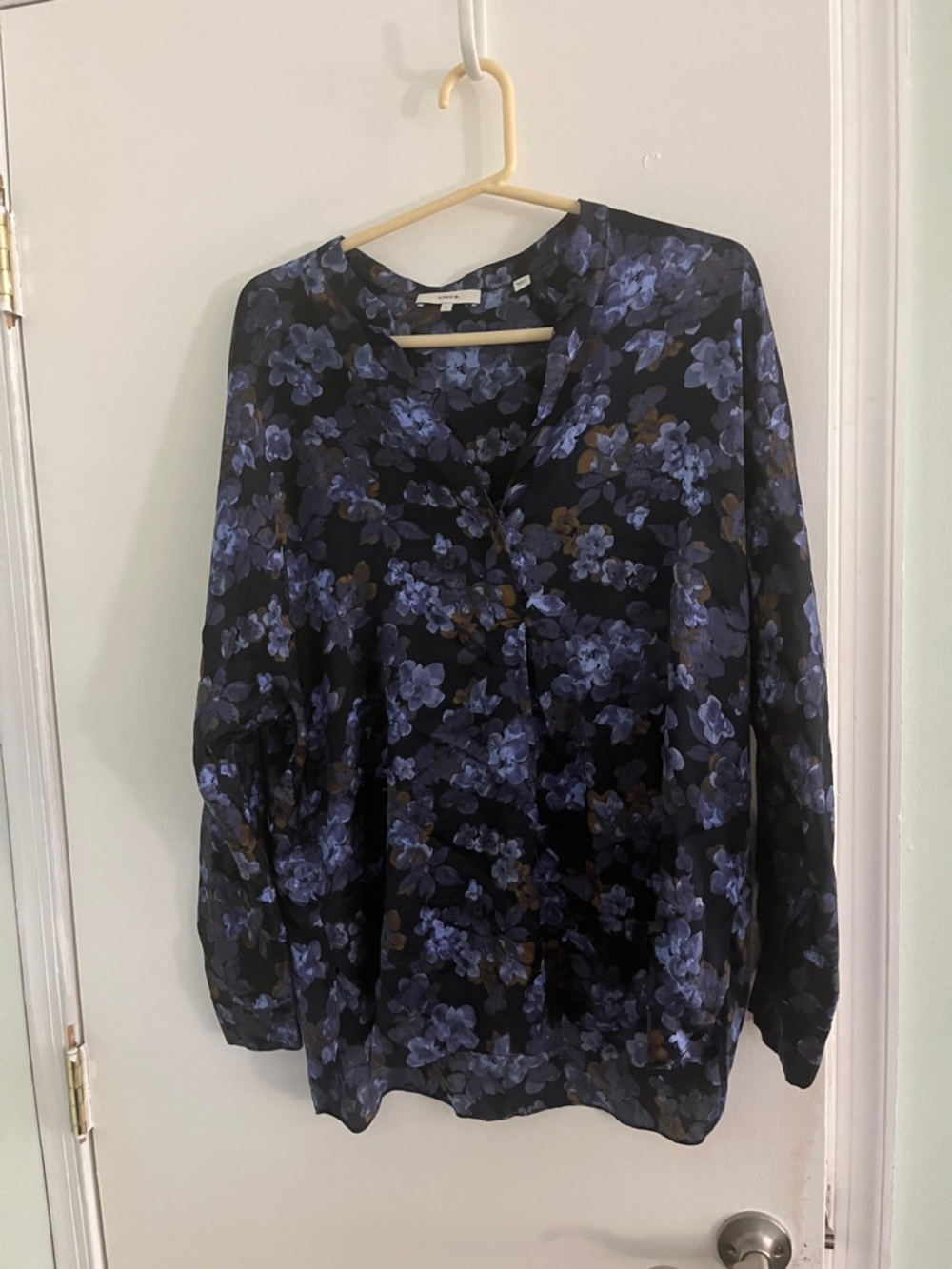 Vince Black Blouse with Blue Floral Print